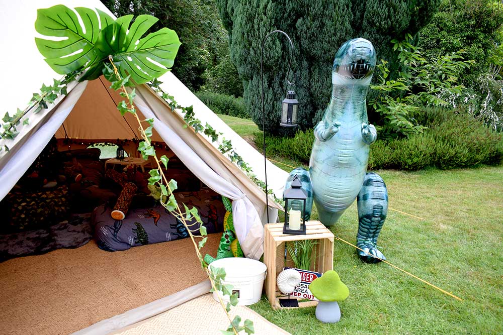 Kids' party bell tent with dinosaur